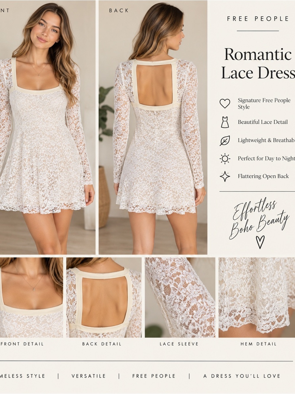 Free People Ivory Lace Dress